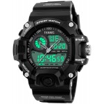 Fanmis Men's Analog Digital Dual Display Sports Watches Military Multifunctional 50M Waterproof LED Watch (Black)
