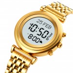 Fanmis Digital Gold Stainless Steel Watch Backlight Multifunction Wrist Watches